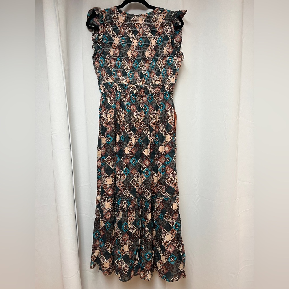 Anthropologie Blue & Brown Patterned Midi Dress - Picture 8 of 13
